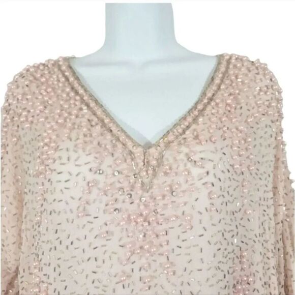 Vintage 70s 80s Neiman Marcus Judith Ann Creations 100% Silk Beaded Blouse Small - Picture 4 of 13